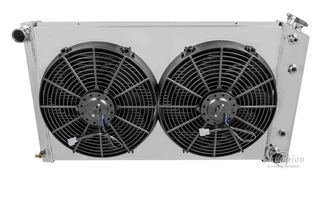 1970-1977 Monte Carlo 4-Row Radiator, Shroud, Dual Fan Combo - Champion Radiator