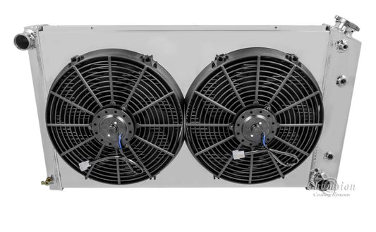 1973-1987 GMC Truck 3-Row Radiator, Shroud, Dual Fan Combo - Champion Radiator
