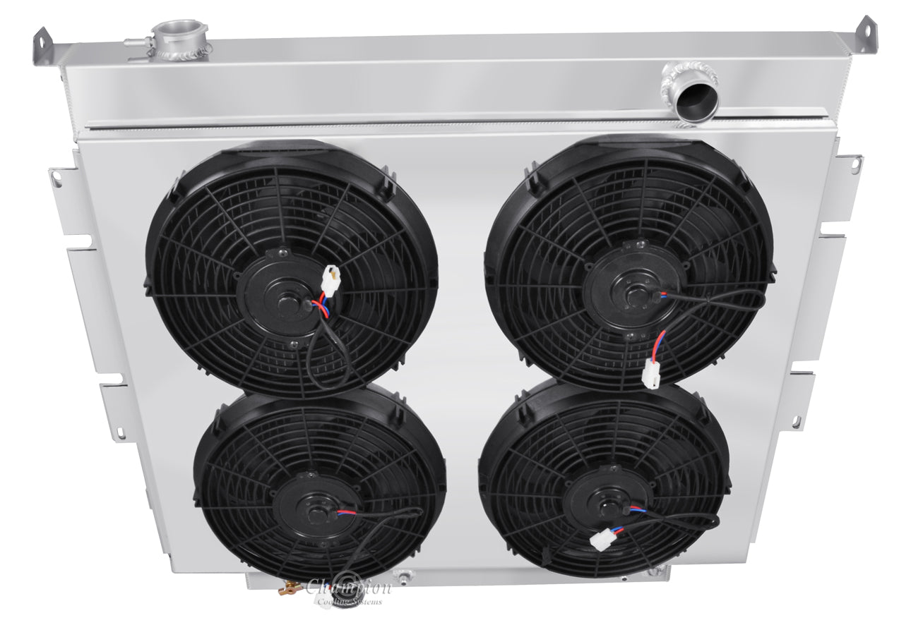1983-1999 Ford Diesel Truck 3-Row Radiator, Shroud, Quad Fan Combo - Champion Radiator