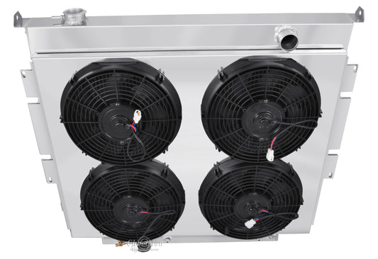 1983-1999 Ford Diesel Truck 3-Row Radiator, Shroud, Quad Fan Combo - Champion Radiator