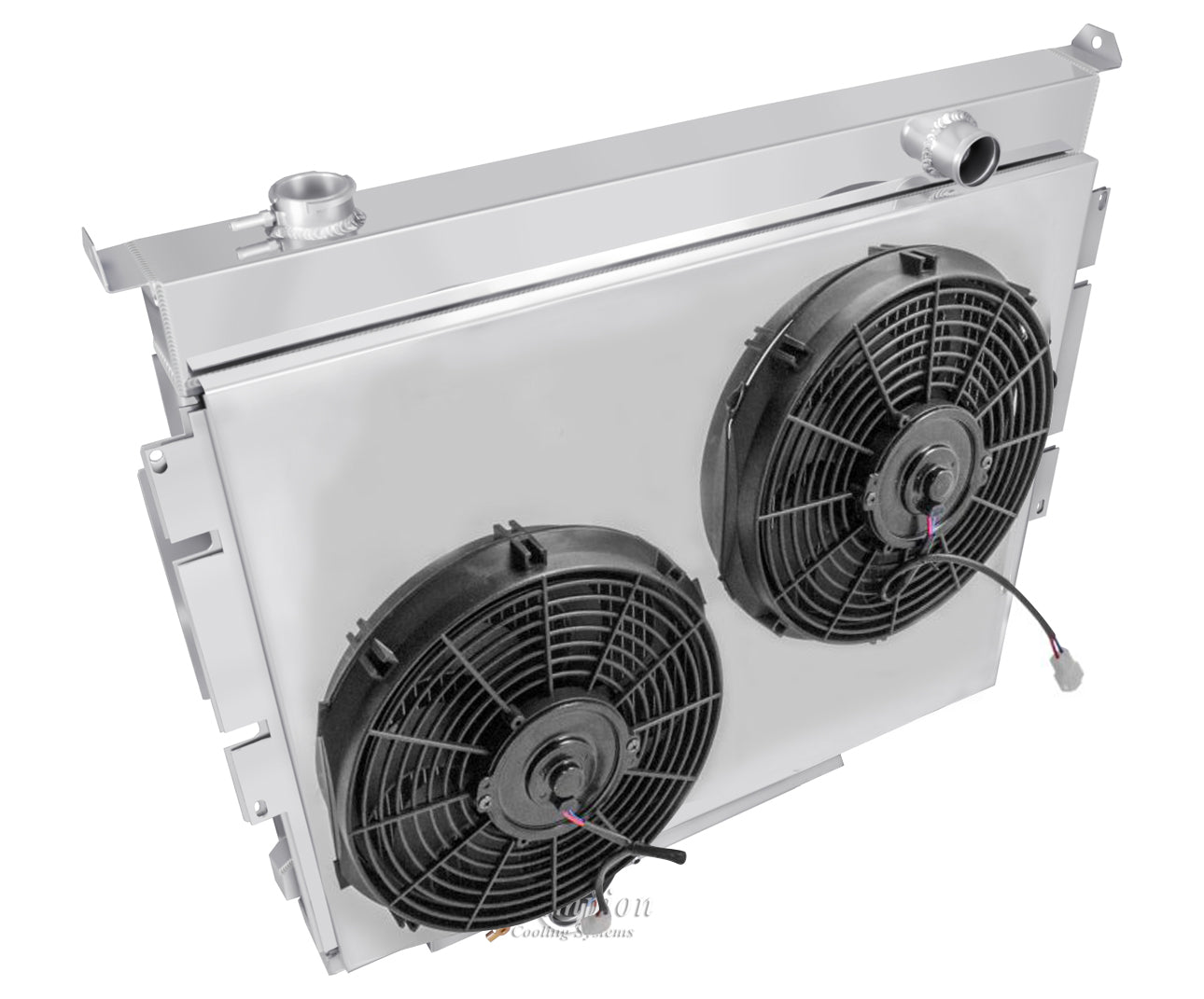 1983-1999 Ford Diesel Truck 4-Row Radiator, Shroud, Dual Fan Combo - C ...