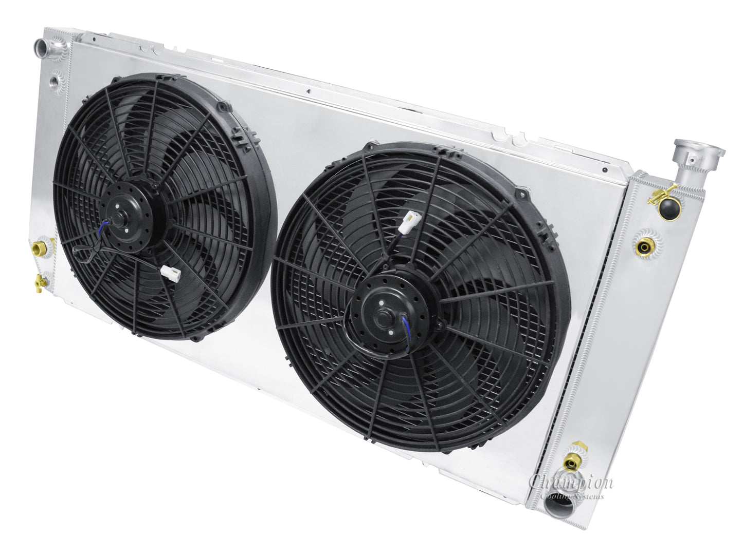 1988-1999 GMC Sierra 3-Row Radiator, Shroud, 16in Dual Fan Combo - Champion Radiator