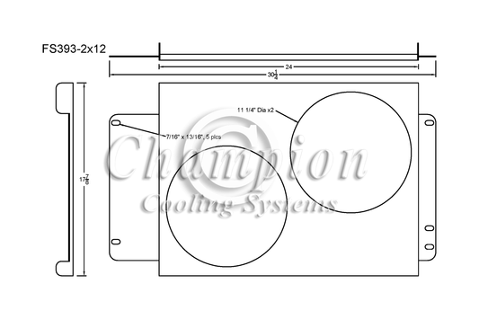 Electric Fan Shroud for 12in Fans - FS393-2x12 - Champion Radiator