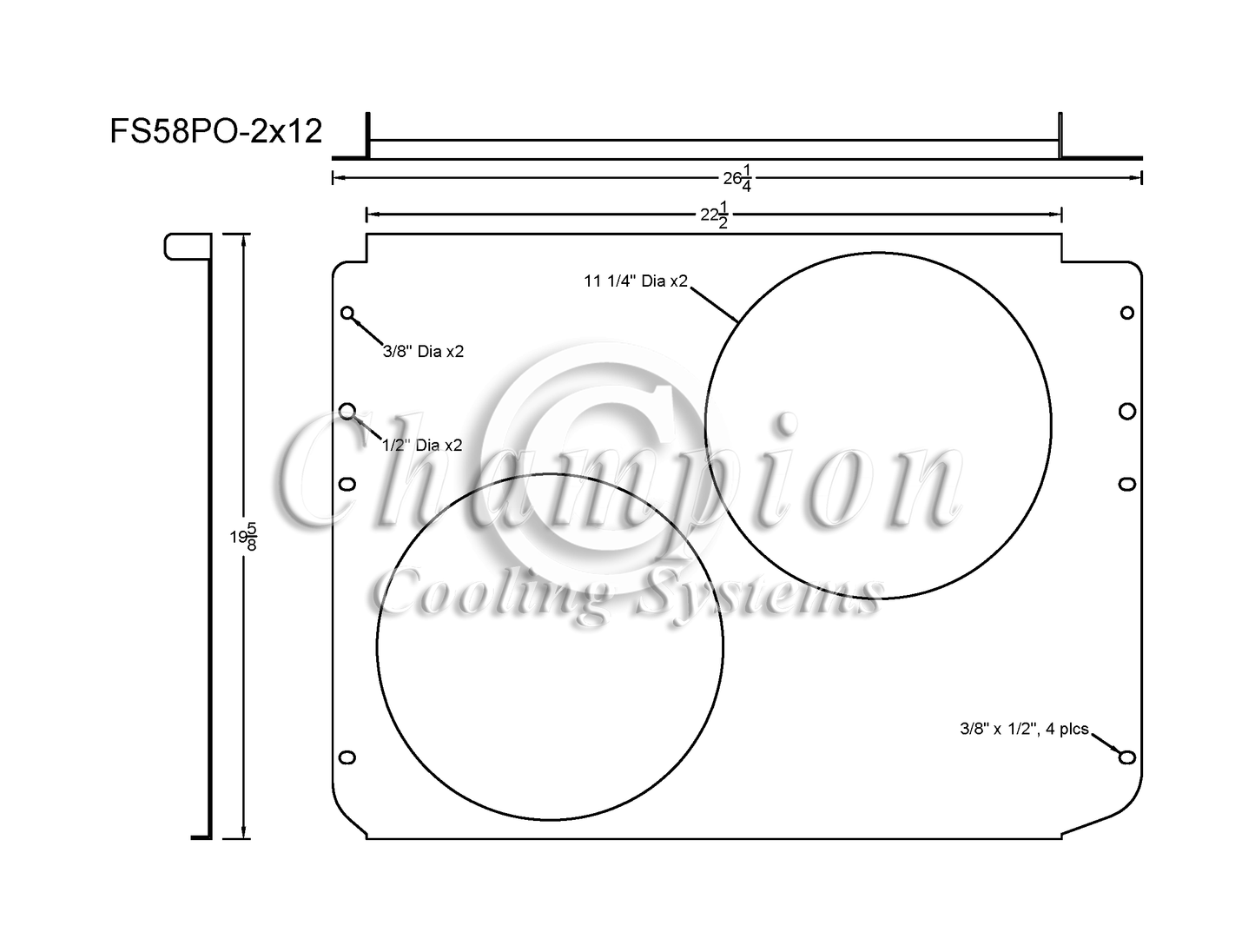 Electric Fan Shroud for 12in Fans - 26 1/4" x 19 5/8"- Champion Radiator