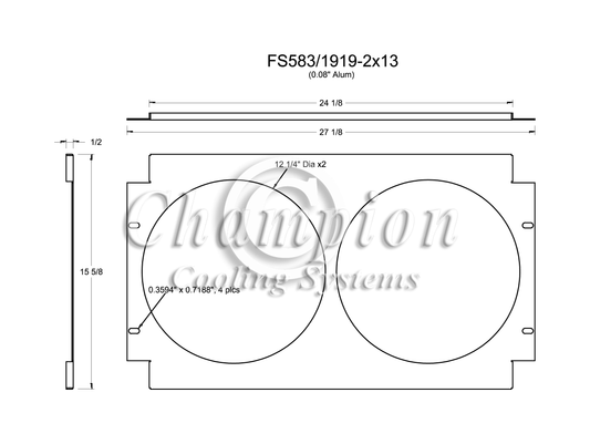 Electric Fan Shroud for 13in Fans - 27 1/8" x 15 5/8" - Champion Radiator
