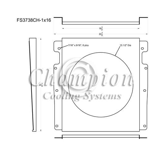 Electric Fan Shroud for 16in Fan - FS3738CH-1x16 - Champion Radiator