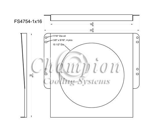 Electric Fan Shroud for 16in Fan - FS4754-1x16 - Champion Radiator