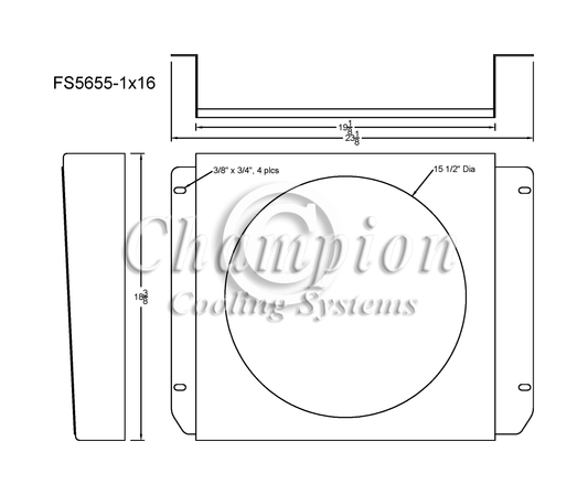 Electric Fan Shroud for 16in Fan - 23 1/8" x 18 3/8" - Champion Radiator